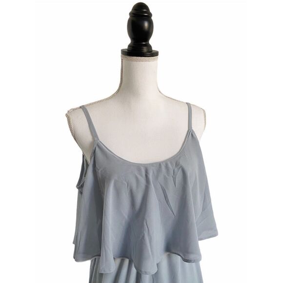 Show Me Your MuMu Caitlin Ruffle Maxi Dress Steel Blue Chiffon Women’s Medium - Picture 3 of 12